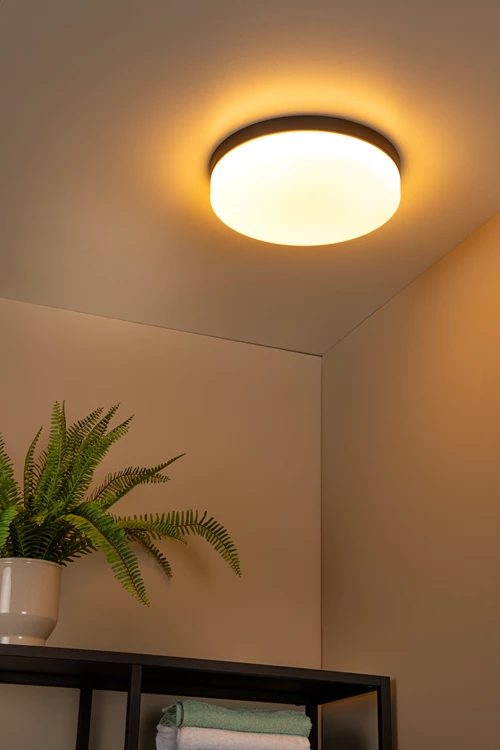 Lucide BISKIT - Plafonnier Salle de bains - Ø 34,5 cm - LED - 1x24W 2700K - IP44 - Détecteur De Mouvement - Noir - ambiance 1